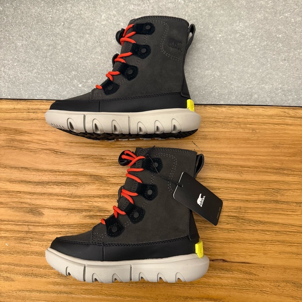 Sorel Explorer Lace WP Children’s Waterproof Insulated Boots Jet Black Size 10 - Picture 4 of 12